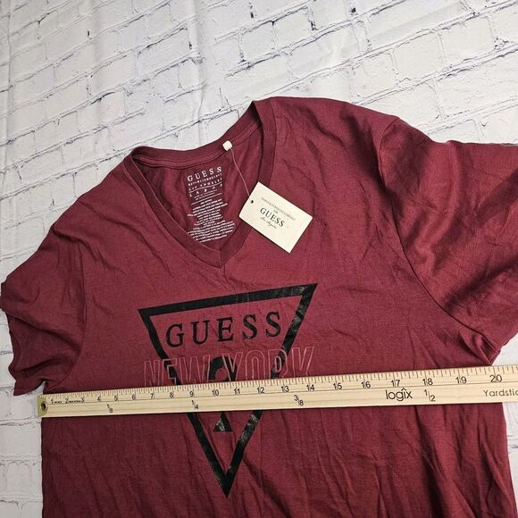 NEW Guess Womens Top Large Cap Sleeve Pinot‎ Noir Cotton New York Logo - Picture 10 of 11